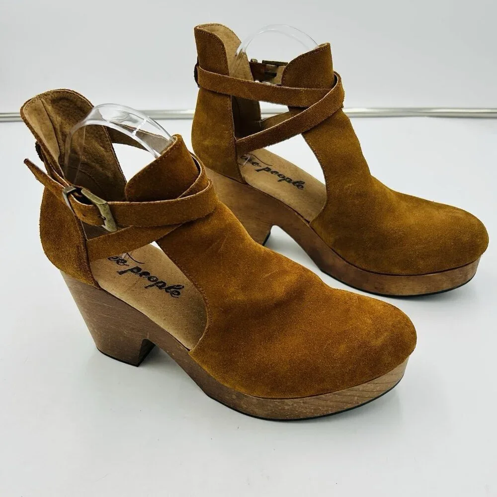 Free People Cedar Clog in Suede Brown Women’s Sz EUR 41 US 10.5-11 Wooden Heel